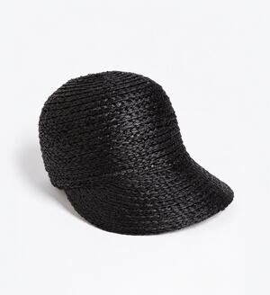 Rachel Zoe Black Raffia Newsboy Hat